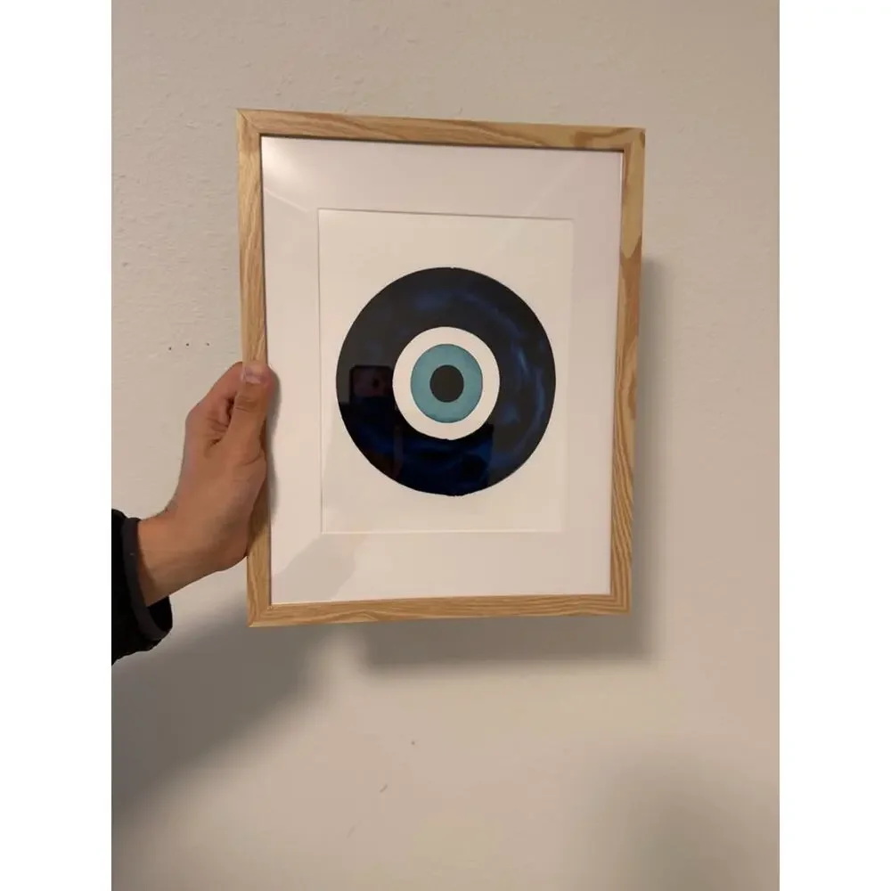 Framed Evil Eye Print — Navy Blue, Natural Wood Frame